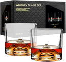 Mount Fuji Heavy Crystal Whiskey Glasses Gift Set of 2, Thick Freezable Bourbon Glass 1lb Each, Premium Whiskey Gifts for Men, Frozen Crystal Chills Cocktails, 10 oz by CozyNest Decor
