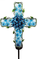 Solar Cross Garden Lights Outdoor Decorative - Solar Metal&Glass Cross Blue Hydrangea Flower Stake Lights- Waterproof 20 Warm White LED for Remembrance Gifts by GreenHaven Gardens