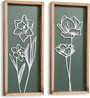 3D Floral Green Wall Art (Set of 2) Lightweight, Wooden Ready-to-Hang Boho Framed Wall Art for Bathroom, Bedroom, Living Room or Office – Premium Sage Green Farmhouse Decor – Gift-Boxed by CozyNest Decor