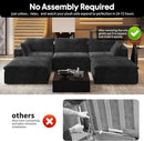 118" U Shaped Modern Sofa Modular Sectional Cloud Couch with 2 Ottoman,Upholstered Couches with Plush Corduroy Fabric for Living Room Furniture,Bedroom and Apartment,No Assembly Required,Black by CozyNest Decor