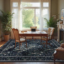 Joydeco Floral Living Room Rugs, Washable Large Bedroom Rug 8x10 Under Bed Non Slip, Soft Forest Botanical Low-Pile Floor Indoor Throw Carpet for Dining Table Home Office, Blue-Black by TinyTreasures Baby Boutique