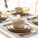 GBHOME Ceramic Dinnerware Sets for 4, 12 Pieces Stoneware Plates and Bowls Sets, Scratch Resistant Dishes, Dishwasher & Microwave Safe, Reactive Glaze-Cappuccino by CozyNest Decor