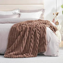 Amélie Home Faux Fur Throw Blanket for Couch, Cozy Fuzzy Fluffy Fur Luxurious Soft Striped Plush Gift Blankets for Family Sofa Chair Bed Living Room Bedroom, 55"x70", Light Coffee by CozyNest Decor