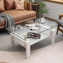 Glass Coffee Table Rectangle Living Room Center Table, with Transparent Tempered Glass Tabletop and White MDF Layer,for Living Room and Office, Transparent +White by CozyNest Decor