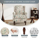 UIXE High Back Floral Accent Chair, Fabric Upholstered Armchair for Living Room, Retro Wingback Arm Chair with Solid Wood Legs, Nailhead Trim Single Sofa Bedroom Reading Seat - Bird Pattern by CozyNest Decor