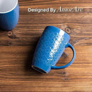 AmorArc Extra Large Coffee Mugs Set of 6, 20oz Ceramic Tall Coffee Mugs Set with Textured Geometric Patterns for Latte/Tea/Beer/Hot Cocoa, Dishwasher & Microwave Safe, Blue by CozyNest Decor