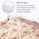 Snycler Boho Throw Blanket for Bed - 100% Cotton Ultra Soft Rustic Quilt - Pink Boho Floral Printed Farmhouse Decor Bed Blankets, 80"×90" All Season Rustic Throw for Sofa Couch Chair by CozyNest Decor