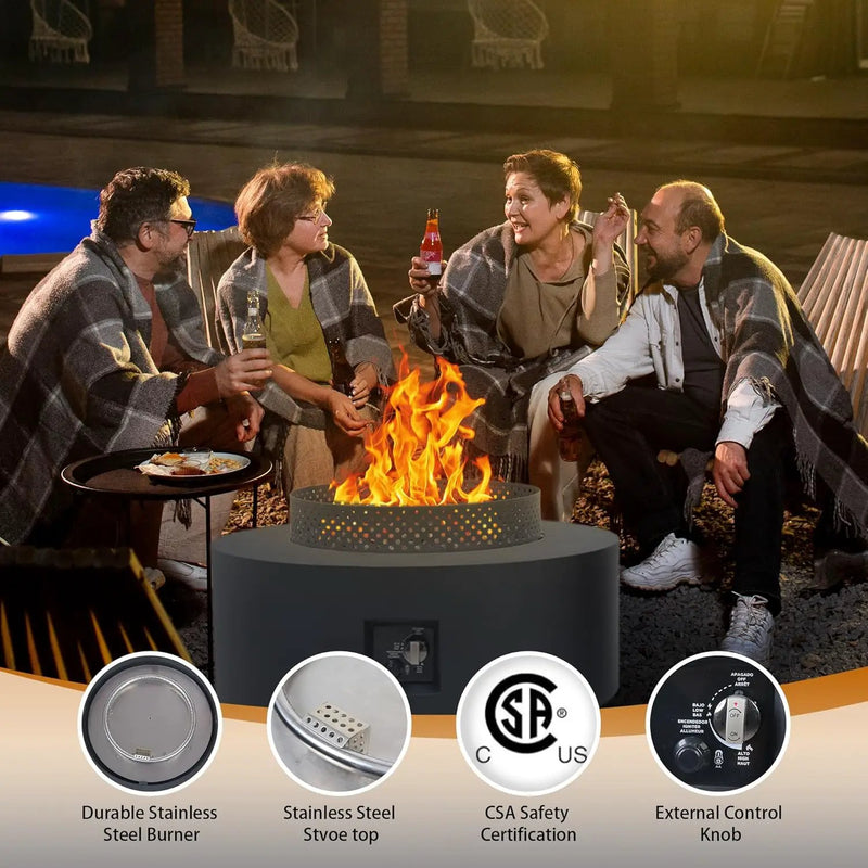 3-Piece Outdoor Fire Pit Table, 32 Inch Propane Fire Table 65,000 BTU Black Round Gas Firepit, Baking Sheet, Wind Guard and 16 inches Tank Side Table for Deck, Backyard and Pool, Black, photo 3 of 6