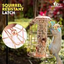 Squirrel Proof Bird Feeder for Outdoors Hanging (Metal Rose Gold) Bird Feeder with 4 Ports, Chew-Proof & Weather Resistant, Backyard Gift (10.25 x 6.25 x 6.25 inches) by GreenHaven Gardens