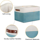DULLEMELO Storage Baskets for Shelves, Fabric Collapsible Rectangular Storage Bins for Shelves, Closets, Nursery, Home, Empty Gift Baskets (3-Pack Medium-15 inch X 11 inch X 9.5 inch , White&Teal) by TinyTreasures Baby Boutique
