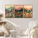 Tinonedraw Mountain Wildflower Framed Canvas Wall Art Set, Boho Mountains Landscape Wall Decor, Modern Floral Forest Scenery Artwork, Neutral Nature Art Prints for Living Room Bedroom Office 24"x36"x3 by CozyNest Decor