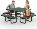 Metal Picnic Tables for Outdoors with Umbrella Hole - Coated Steel Heavy Duty Commercial Grade Table with Adjustable Seats (Green, 46 in, Square, Punched Steel) by GreenHaven Gardens