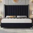 Jocisland King Size Bed Frame with 58" Tall Headboard, Velvet Upholstered Platform Bed with Channel Tufted Wingback Headboard and Plating Trim, No Box Spring Needed, Black by CozyNest Decor