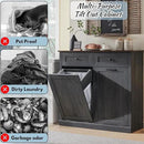 Double Tilt Out Laundry Hamper Cabinet, 20 Gallon Farmhouse Trash Can Cabinet with Drawer, Hidden Wood Garbage Can Bin Cabinet with Laundry Storage Basket for Bathroom, Kitchen, Dark Grey by CozyNest Decor