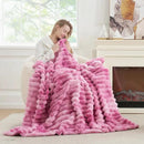 Cozy Bliss Faux Fur Throw Blanket for Couch, Cozy Warm Plush Striped Blanket for Sofa Bedroom Living Room,60 * 80 Inches Tie-dye Pink by CozyNest Decor