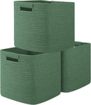 OIAHOMY Storage Cubes 11 Inch Storage Bins-3 Pack, Cotton Rope Woven Baskets for Organizing, Square Baskets for Shelves Organizer, Classroom, Toy Basket, Green by TinyTreasures Baby Boutique