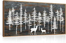 Modern White Forest Framed Canvas Wall Art Set, Minimalist Woodland Art Painting, Retro Tree Landscape Wall Decor, Wildland Deer Artwork for Living Room, Dining Room, Office - 20"x40" by CozyNest Decor