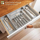 Premium Silverware, Flatware and Utensil Organizer for Kitchen Drawers, Food-Safe Contract Grade, Expandable from 18 to 33 In, Gray Bamboo by CozyNest Decor