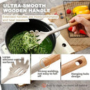 QMVESS Silicone Cooking Utensils Set, Kitchen Utensils Set 7 Pcs with Long Wooden Handle, Food Grade and Heat Resistant Large Silicone Spatula Set for Nonstick Cookware, BPA Free（Khaki） by CozyNest Decor
