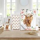 Baby Crib Bedding Set - Highland Cow Design Nursery Bed 3 Pcs Set - Chic Soft Blanket with Dotted Backing, Sheet, Pillowcase for Newborns Girls Boys Gifts Color01 by TinyTreasures Baby Boutique
