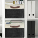 SIMPLE HOUSEWARE Large Fabric Storage Bin, 15" x 11" with Leather Like Handles, 3 Pack, Black by CozyNest Decor
