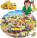 Floor Puzzles for Kids Ages 3 4 5 6 7 8, 70 Piece Construction Site Jigsaw Puzzle with Excavator Bulldozer Forklift Dumper Truck, Building Site Educational Toy Gift for Boys Birthday Christmas by TinyTreasures Baby Boutique