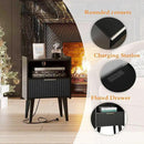 Fluted Nightstand with Charging Station, Modern Bedside Table with Drawer,Black Nightstand with Solid Wood Legs, End Table,Side Table for Living Room,Bedroom Black CTG57BKE by CozyNest Decor