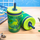 Zak Designs Dino Camo Kelso Tumbler 3pc Set, Leak-Proof Screw-On Lid with Straw, Bundle for Kids Includes Plastic and Stainless Steel Cups with Additional Sipper, 15 fluid ounces by TinyTreasures Baby Boutique