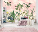Watercolor Pink Tropical Botanical Leaf Wallpaper Mural for Nursery Girls Bedroom (Not Peel and Stick) by CozyNest Decor