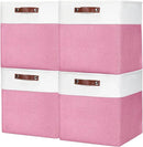 13x13 Cube Storage Bins, Collapsible Fabric Storage Box, 4 Pack Closet Baskets with Handles for Organizing, Shelf, Toys, Clothes, Home, Office, Nursery (Pink&White) by CozyNest Decor