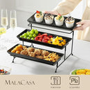 MALACASA 3 Tier Serving Trays for Party, Stoneware Serving Platters and Trays, 14 Inch Tiered Tray Stand, Fruit Tray, Trays for Serving Food, Black Dessert Stand with Collapsible Sturdier Metal Rack by CozyNest Decor
