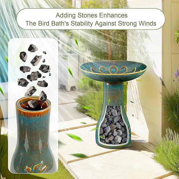 Ceramic Bird Bath for Outdoors, 21.5 inch Heavy Duty Bird Bath，Weather-Resistant Birdbath for Outdoor Garden Use, Attracts Birds, Elegant Yard Décor - Blue, photo 5 of 7