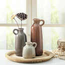 Ceramic Vases Set of 3, Neutral Rustic Farmhouse Vase with Handle, Decorative Flower Vases Home Decor Modern Boho Pampass Vase for Table Mantel Entryway Shelf Living Room Kitchen Bathroom - Brown by CozyNest Decor