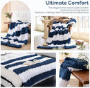 Chunky Knit Blanket - Luxury Soft Cozy 60 * 80 Throw Blanket,100% Woven Blanket Rope Knot Throw Blanket for Couch, Sofa, Home Decor, Gift - Machine Washable（White/Deep Blue） by CozyNest Decor