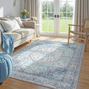 DCX Machine Washable Blue and Beige Area Rugs 5x7, Non Slip Stain Resistant Vintage Floral Rug for Living Room Bedroom Nursery, Soft Low Pile Large Carpet by CozyNest Decor