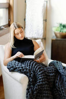 Nuzzie Chunky Knit Weighted Blanket - Breathable, Cooling, Hand Made Knit Throw Blanket for Sleep - Machine Washable, Stylish Decor Design (Dusty Blue, Queen | 28lbs | 80"x80") by CozyNest Decor