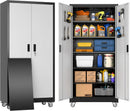 Upgraded Wide & Deep Metal Garage Storage Cabinet with Wheels & Pegboard, Lockable Metal Storage Cabinets with 2 Doors&5 Adjustable Shelves for Garage&Home,Assembly Required,Black Gray by GreenHaven Gardens