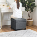Adeco 17.5" Square Fabric Ottoman with Storage, Upholstered Cotton Linen Foot Rest, Flip Top Footstool, Small Cube Coffee Table Extra Seat for Living Room, Bedroom, Grey with Rolling Legs by CozyNest Decor