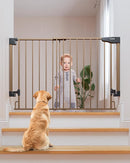 Cumbor 29.2-43" No Bottom Bar Baby Gate for Stairs, 2-in-1 Hardware Mounted Dog Gate Indoor, Pet Gate for Doorways with Large Walk Thru Door, Child-Proof Safety Gate for Top & Bottom of Stairs (Brown) by TinyTreasures Baby Boutique