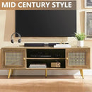 Mid Century Modern TV Stand with Metal Mesh Doors and Open Shelf for Tvs up to 65" Boho Media Console Entertainment Center with Cable Holes for Living Room Rustic Oak 59.06"x15.55"x20.87" by CozyNest Decor