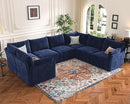 136.4" Oversized Modular Sectional Sofa, U Shaped Convertible Couch with Movable Ottoman, Large 7 Seat Corner Couches for Living Room Deep Seat Blue Chenille by CozyNest Decor