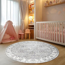 jinchan Round Rug 6ft Area Rugs Vintage Floral Distressed Design - Machine Washable Non-Slip Low-Pile Ultra-Thin Circle Rug for Entryway Bedside Living Room Dining Room Bedroom (6' Round,Grey) by TinyTreasures Baby Boutique