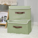 ANMINY 4PCS Storage Bins with Lid PU Leather Handles Storage Boxes PP Plastic Board Decorative Foldable Lidded Cotton Linen Fabric Home Cubes Baskets Closet Organizer Containers - Green, Large Size by CozyNest Decor
