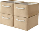 Organization and Storage Basket for Gifts Empty - 16x12x8 inch Large 4 Pack Fabric Storage Cube Collapsible Baskets for Shelves with Handles, Storage Box for Cloth Books Laundry Canvas(Beige) by TinyTreasures Baby Boutique
