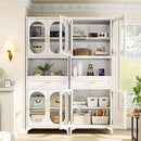 75” Tall Kitchen Pantry Storage Cabinet, Metal Storage Cabinet with 1 Drawer and Adjustable Shelves, Kitchen Pantry Cupboard, Freestanding Cupboard for Bathroom, Living Room (White-Glass Door) by CozyNest Decor