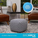BIRDROCK HOME Square Pouf Ottoman | Cotton Braided Foot Stool with Bean Bag Filling | Boho Foot Rest for Living Room, Bedroom | Compact & Comfortable Seating, Lightweight & Sturdy | Grey by CozyNest Decor
