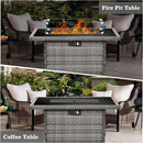 Propane Fire Pit Table,44 Inch 55000 BTU Outdoor Gas Fire Pit Rectangular with Glass Wind Guard for Outside Patio Deck (Gray-Glass Top)