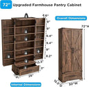72" Farmhouse Kitchen Pantry Cabinet With Drawer, Tall Storage With 2 Barn Doors and Shelves, Versatile Large Rustic for Dining Room, Bathroom, Living Room, Rustic Brown by CozyNest Decor