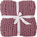 Bigacogo Chunky Knit Throw Blanket for Couch, 40x40 inches, 100% Hand Knitted with Thick Jumbo Chenille Yarn, Cozy Soft Large Rope Knot Cable Crochet Blankets for Sofa Bed Living Room, Burnt Rose by CozyNest Decor