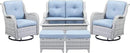 Wicker Outdoor Furniture Patio Furniture Set - 6 Piece Patio Conversation Set with Swivel Rocker Chairs, Loveseat Sofa, Ottomans and Coffee Table, Baby Blue Cushion by GreenHaven Gardens